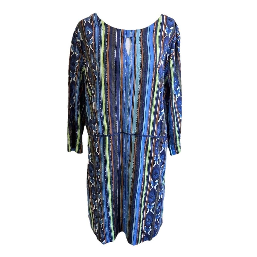 J Peterman Dress Womens XL Striped Kaftan Boho Cotton Tunic Shift Made India
